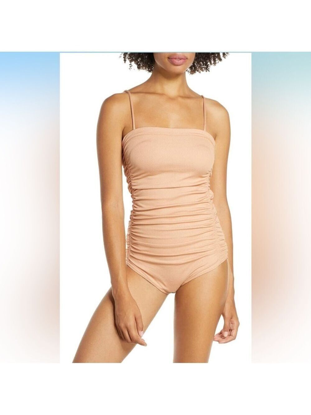 Free People Beige Ruched Rib Bodysuit - Size Small